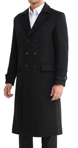 APTRO Men's Luxury Full Length Trench Coat Long Wool Overcoat Winter Windbreaker 1818 Black M