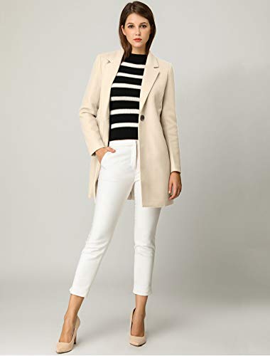 Allegra K Women's Winter Overcoat Notched Lapel Long Sleeve One Buttoned Mid-Length Long Coat Medium Beige