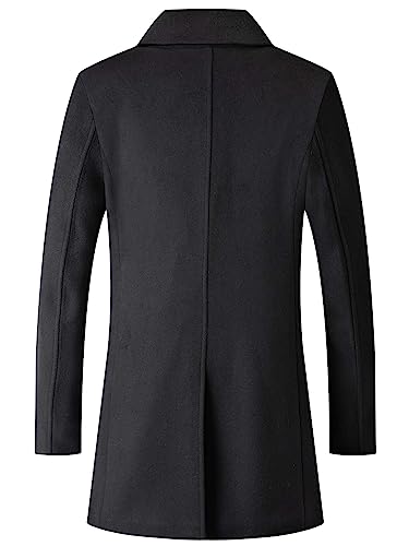 DOINLINE Men's Winter Coat Wool Blend Trench Overcoat Casual Double Breasted Long Pea Topcoat Black M