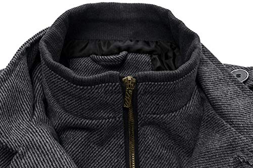 wantdo Men's Winter Overcoats Windproof Wool Jacket Pea Coat Thick Grey Small