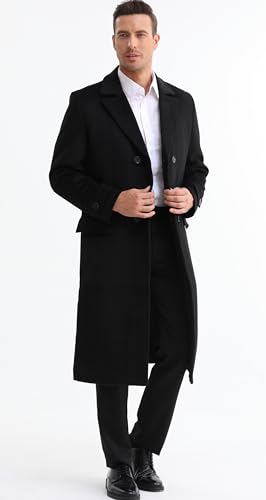 APTRO Men's Luxury Full Length Trench Coat Long Wool Overcoat Winter Windbreaker 1818 Black M