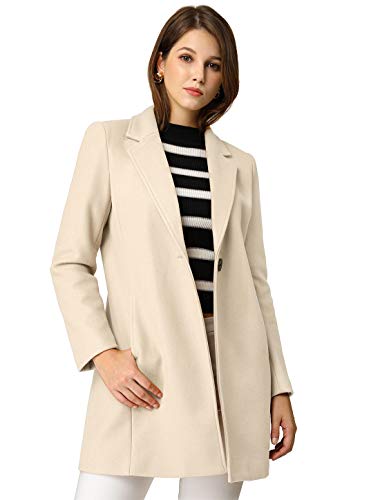 Allegra K Women's Winter Overcoat Notched Lapel Long Sleeve One Buttoned Mid-Length Long Coat Medium Beige