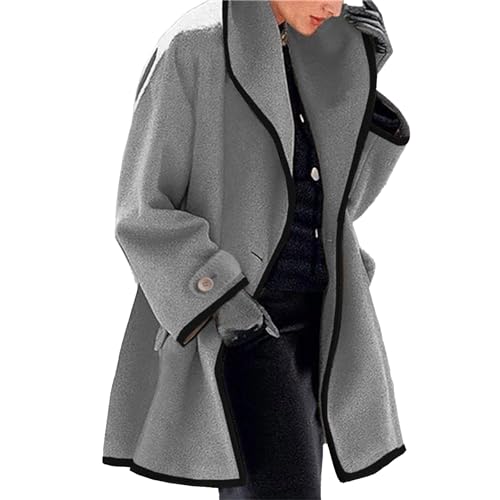 Maiyifu-GJ Women's Shawl Collar Wool Blend Coat Overcoat Lapel Collar Trench Coats Mid Long Single Breasted Jacket Outerwear (Dark Grey,X-Large)