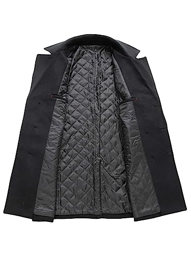 DOINLINE Men's Winter Coat Wool Blend Trench Overcoat Casual Double Breasted Long Pea Topcoat Black M