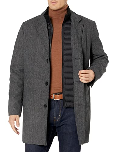 Dockers Men's Henry Wool Blend Top Coat (Regular and Big & Tall Sizes), Charcoal Herringbone, XX-Large