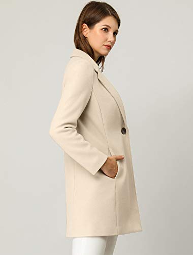 Allegra K Women's Winter Overcoat Notched Lapel Long Sleeve One Buttoned Mid-Length Long Coat Medium Beige