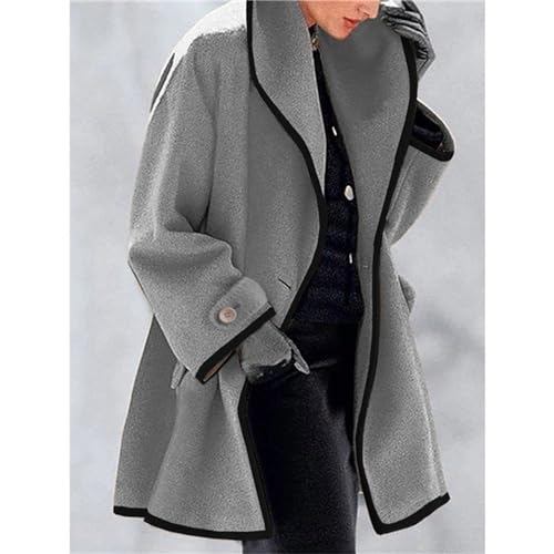 Maiyifu-GJ Women's Shawl Collar Wool Blend Coat Overcoat Lapel Collar Trench Coats Mid Long Single Breasted Jacket Outerwear (Dark Grey,X-Large)