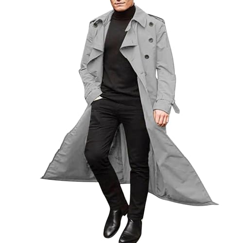 WILMOT Trench Coat for Men Double Breasted Notched Lapel Casual Slim Fit Long Jacket Windbreaker Overcoats(Grey,Medium)