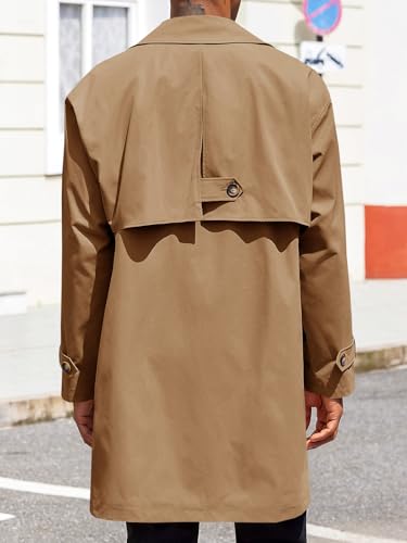 Runcati Mens Trench Coat Single Breasted Slim Fit Mid Long Jackets Casual Fall Windbreaker Overcoat