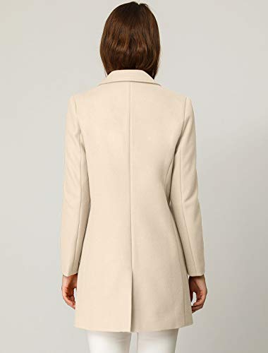 Allegra K Women's Winter Overcoat Notched Lapel Long Sleeve One Buttoned Mid-Length Long Coat Medium Beige