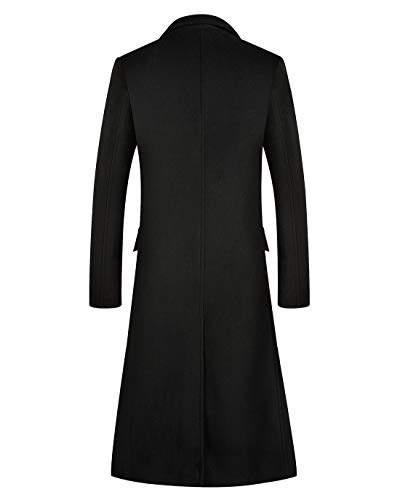 ebossy Men's Wool Blend Full Length Overcoat Single Breasted Long Coat with Flap Pocket (Medium, Quilted Black)