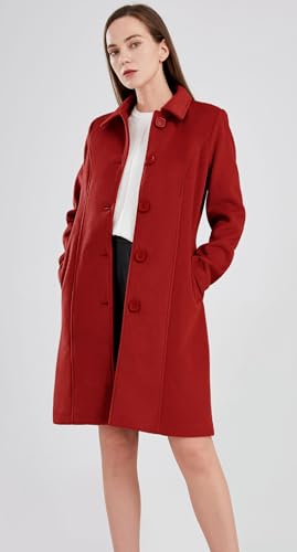 chouyatou Women's Fall Winter Elegant Single Breasted Long Wool Coat Overcoat (2X-Large, Red)