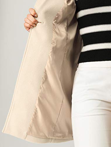 Allegra K Women's Winter Overcoat Notched Lapel Long Sleeve One Buttoned Mid-Length Long Coat Medium Beige