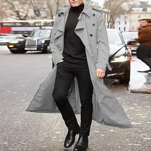 WILMOT Trench Coat for Men Double Breasted Notched Lapel Casual Slim Fit Long Jacket Windbreaker Overcoats(Grey,Medium)