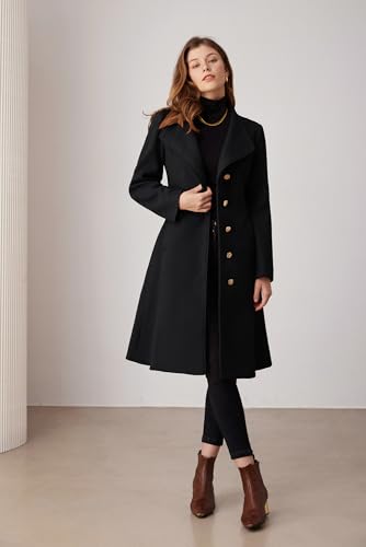 GRACE KARIN Trench Peacoat for Women 2024 Winter Fashion Work Casual Notch Lapel Belted Midi Coat Fall Outfits Shacket Black L