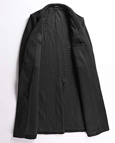 ebossy Men's Wool Blend Full Length Overcoat Single Breasted Long Coat with Flap Pocket (Medium, Quilted Black)
