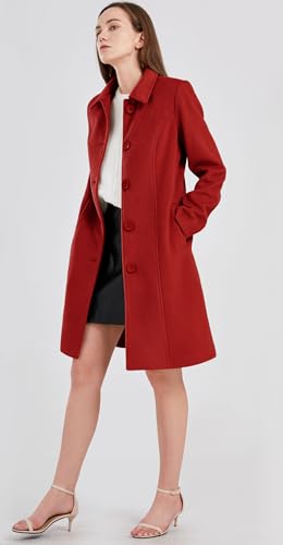 chouyatou Women's Fall Winter Elegant Single Breasted Long Wool Coat Overcoat (2X-Large, Red)
