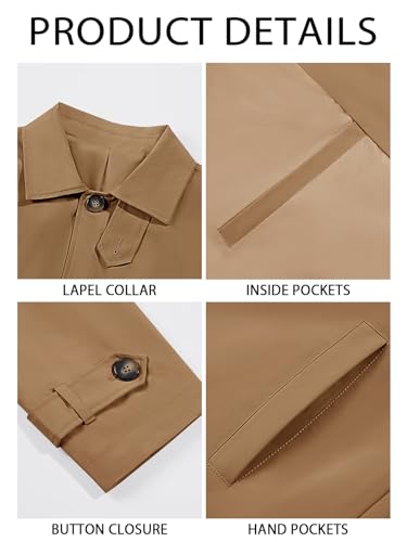 Runcati Mens Trench Coat Single Breasted Slim Fit Mid Long Jackets Casual Fall Windbreaker Overcoat