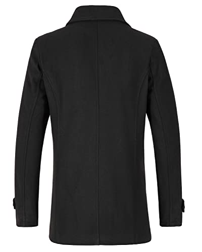 Lisskolo Men's Classic Wool Overcoat Notched Collar Double Breasted Wool Blend Pea Coat Black M