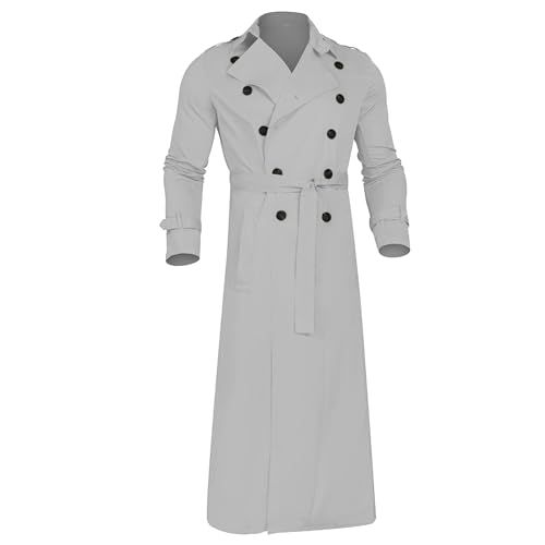 WILMOT Trench Coat for Men Double Breasted Notched Lapel Casual Slim Fit Long Jacket Windbreaker Overcoats(Grey,Medium)