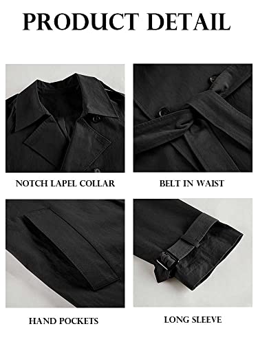 Makkrom Women's Double Breasted Long Trench Coat Windproof Classic Lapel Slim Overcoat with Belt