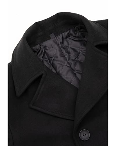 Lisskolo Men's Classic Wool Overcoat Notched Collar Double Breasted Wool Blend Pea Coat Black M