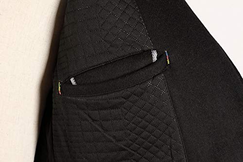 ebossy Men's Wool Blend Full Length Overcoat Single Breasted Long Coat with Flap Pocket (Medium, Quilted Black)