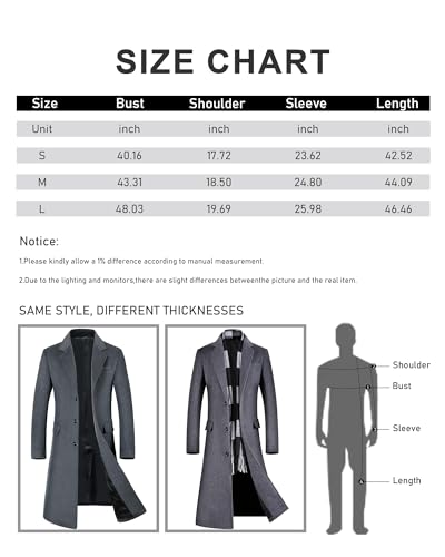 ebossy Men's Wool Blend Full Length Overcoat Single Breasted Long Coat with Flap Pocket (Medium, Quilted Black)