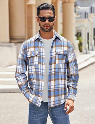 COOFANDY Men's Plaid Shirt Flannel Jacket Button Down Flannel Shacket Overcoat