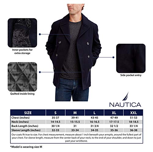 Nautica Men's Classic Double Breasted Peacoat, Charcoal, Medium