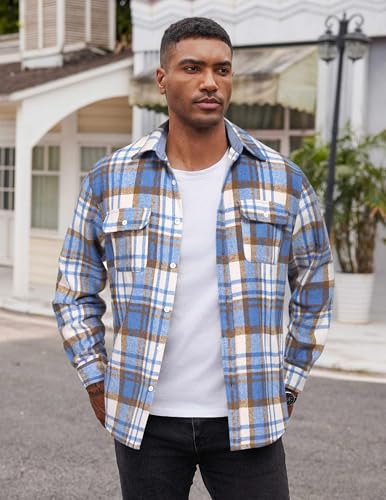 COOFANDY Men's Plaid Shirt Flannel Jacket Button Down Flannel Shacket Overcoat