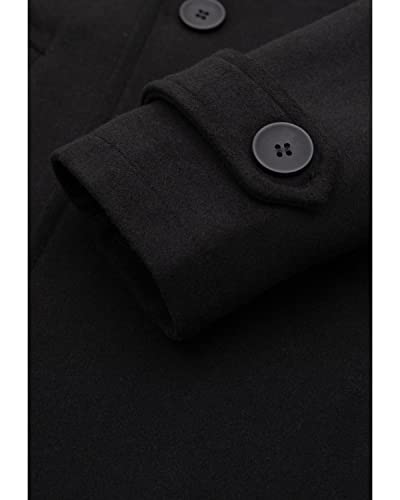 Lisskolo Men's Classic Wool Overcoat Notched Collar Double Breasted Wool Blend Pea Coat Black M