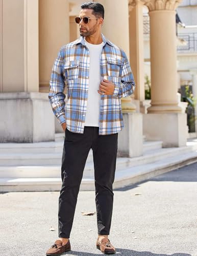 COOFANDY Men's Plaid Shirt Flannel Jacket Button Down Flannel Shacket Overcoat