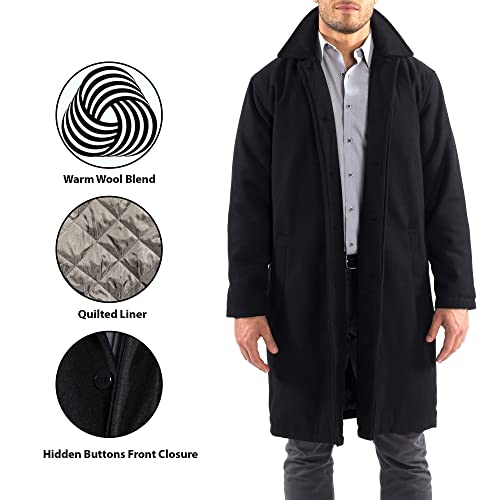 Alpine Swiss Zach Mens Wool Trench Coat Knee Length Overcoat Black 2XL