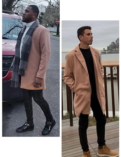 UANEO Mens Wool Blend Trench Coat Notch Lapel Camel Pea Coats Winter Overcoat (Khaki-XXL)