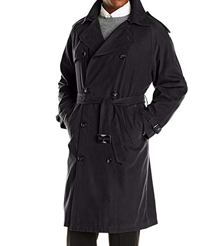 London Fog Men's Iconic Double Breasted Trench Coat with Zip-Out Liner and Removable Top Collar, Black, 42