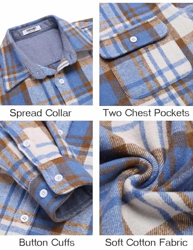 COOFANDY Men's Plaid Shirt Flannel Jacket Button Down Flannel Shacket Overcoat