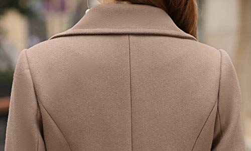 chouyatou Women Elegant Notched Collar Double Breasted Wool Blend Over Coat (Medium, Khaki)