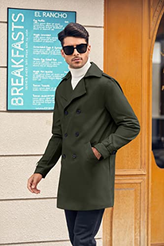 Gafeng Mens Trench Coat Double Breasted Notched Lapel Casual Slim Fit Long Jacket Windbreaker Overcoat Army Green