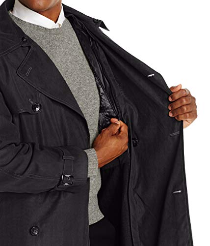London Fog Men's Iconic Double Breasted Trench Coat with Zip-Out Liner and Removable Top Collar, Black, 42