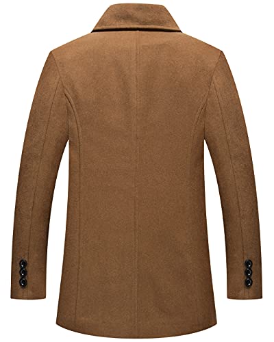 chouyatou Men's Classic Notched Collar Double Breasted Wool Blend Pea Coat (X-Large, Brown)