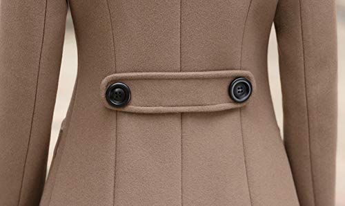 chouyatou Women Elegant Notched Collar Double Breasted Wool Blend Over Coat (Medium, Khaki)