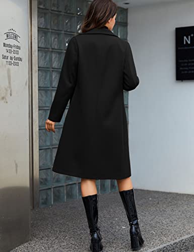 Tanming Women's Notch Lapel Double Breasted Wool Blend Mid Long Pea Trench Coat (Black-XL)