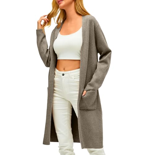 LILLUSORY Winter Coats for Women Knit 2024 Winter Fashion Oversized Cardigan Sweater Trendy Long Overcoat Light Tan