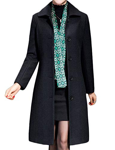 Jenkoon Women's Wool Trench Coat Winter Long Thick Overcoat Walker Coat (Black, X-Large)