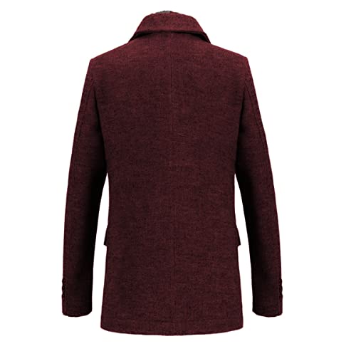 INVACHI Men's Overcoat Single Breasted Pea coat With Removable Scarf Winter Coat