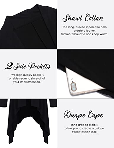 COOFANDY Black Long Cardigan Men's Long Cardigan Shawl Collar Lightweight Open Front Drape Cape Overcoat with Pockets