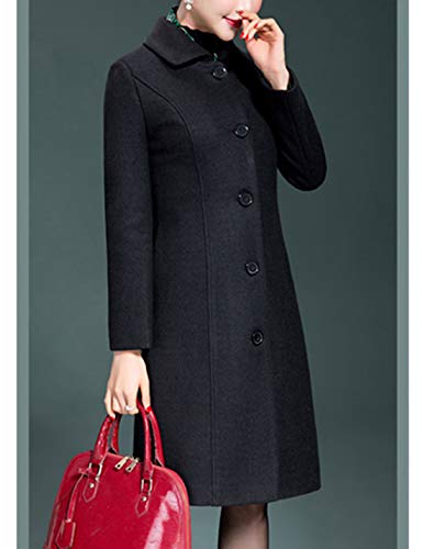Jenkoon Women's Wool Trench Coat Winter Long Thick Overcoat Walker Coat (Black, X-Large)