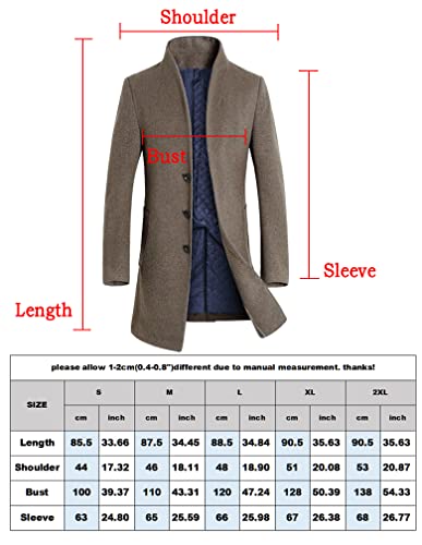 Lavnis Men's Trench Coat Long Wool Blend Overcoat Slim Fit Down Topcoat Thicken Style Black XL