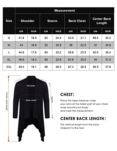 COOFANDY Black Long Cardigan Men's Long Cardigan Shawl Collar Lightweight Open Front Drape Cape Overcoat with Pockets